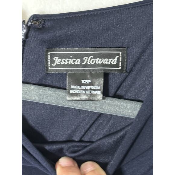 Jessica Howard Dress Size 12P Navy White Floral Embellished MOB Guest Formal 2PC - Picture 6 of 9
